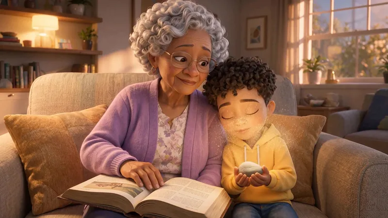 Grandma reading her Bible with LJ
